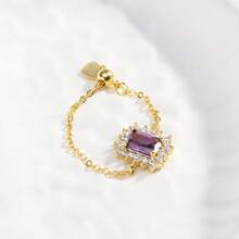 Luxury Adjustable 18K Gold Plated Square Zirconia Ring In Green, Red, Purple, Women's Delicate White Zirconia Ring, Party Gift - Square - View 14