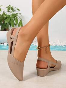 Women's Pointed Toe Kitten Heel Sandals, Casual Fashionable Spring/Summer Outdoor Beige Elegant Formal Ladies Sandals - Apricot - View 5