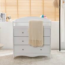 White 3-Tier Drawer Baby Cot With Safety Guard – 90.5x58x92cm | Wooden Baby Bed & Storage Combo - 白色 - 查看 9