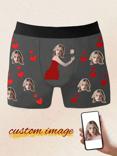 1pc Customized Husband Underwear, Face Print Briefs, No-Roll Hem Shorts, Funny Wedding Gift For Groom, Popular Anniversary Gift, Boyfriend Birthday Present