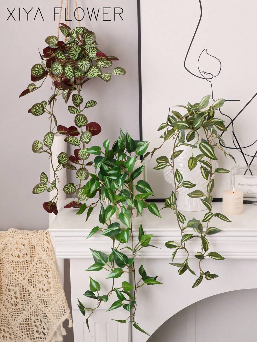 1/3 piezas Plantas colgantes artificiales, Serie de ratán, 3 estilos disponibles: A. Hoja de begonia, B. Palma colgante, C. Hoja de pothos. No incluye maceta, apto para todas las estaciones. Aplicable para: - Decoración de dormitorio - Decoración de oficina - Decoración de fiesta - Celebración de cumpleaños - Decoración del hogar - Hotel - Restaurante - Sala de estar - Dormitorio - Decoración de boda - Cocina - Accesorios de jardín