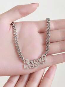 定制名字心形吊坠项链，不锈钢链，时尚简约男女皆宜的饰品，闪亮春夏定制配饰，送给男友/女友的生日礼物，父亲节礼物，嘻哈经典风格，适合派对、假日和休闲场合佩戴 - 彩色 - 查看 4