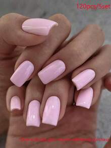 120 miếng dán móng tay vuông nhỏ và vừa màu hồng nhạt, có thể dán phủ toàn bộ móng, thích hợp cho văn phòng và sử dụng hàng ngày, dụng cụ chăm sóc móng tay. - Màu Hồng baby - Xem 5