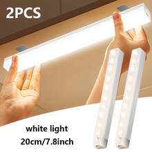 1个USB可充电LED人体感应橱柜灯，卧室夜灯条，暖白光/白光，无线充电衣柜灯，磁吸式厨房橱柜衣柜楼梯照明灯 - 2pcs - 查看 8