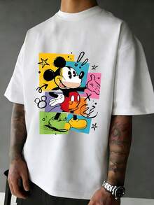 Disney Mickey 90s Nostalgia Cropped Graphic T-Shirt, Magic Kingdom, Streetwear, Mickey Mouse Shirt, Disneyland T-Shirt, Men's Summer Clothes, 220g Pure Cotton Disney Print Round Neck Short Sleeved T-Shirt, Unisex T-Shirt, Suitable For Gatherings, Daily Wear, And Vacations, The Best Gift For Friends - 白色 - 查看 2