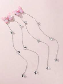 2pcs Girls Butterfly Chain Pendant Hair Clips For Daily Decoration Hair Accessories AL3H - Multicolor - View 9