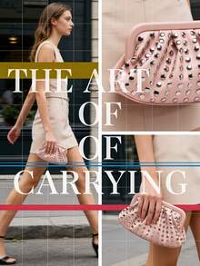 New Fashionable Versatile Minimalist Rivet Clutch Bag, Niche Design, High-End Retro Punk Style, Popular Design, Commute & Shopping Women's Black Handbag, Halloween Wallet, Perfect For Various Parties, Halloween Fashion And Goth Fashion - 粉色 - 查看 11