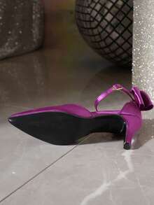 Purple Satin Bow Pointed Toe Ankle Strap High Heel Shoes For Women, Suitable For Spring And Autumn - Purple - View 8