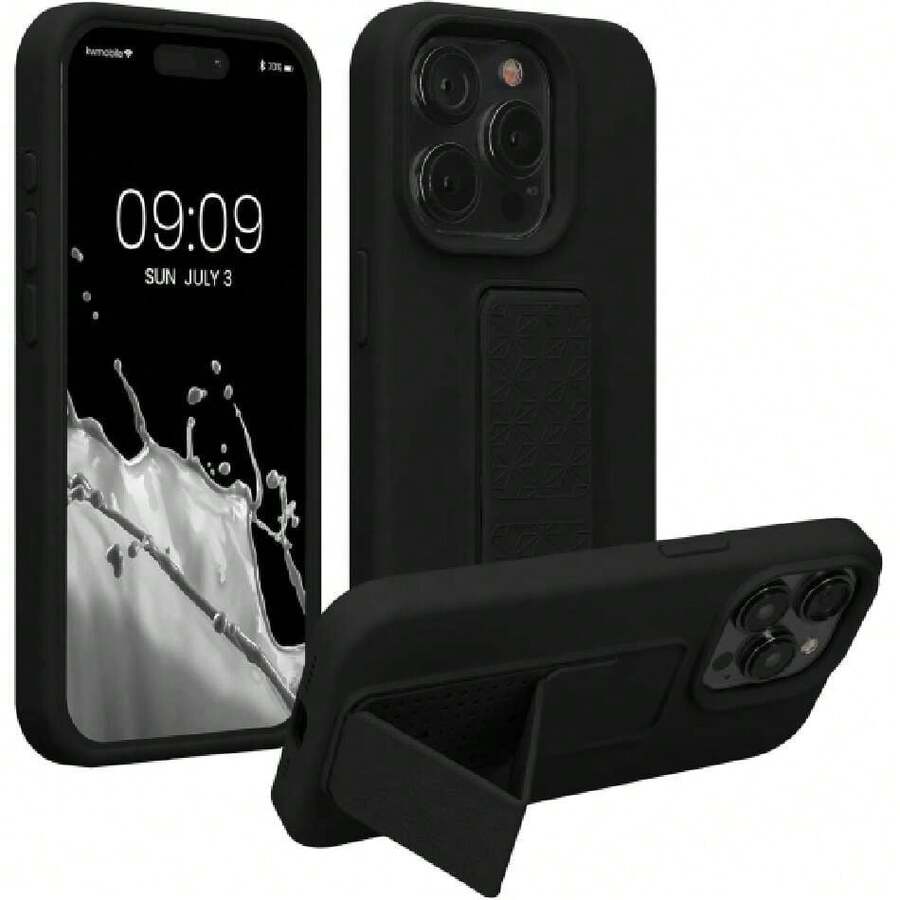 Compatible Case For IPhone 15 Pro Max - Mobile Phone Case With Stand And Finger Grip, Black, 41876137 - احمر وردي اللون - مشاهدة 1