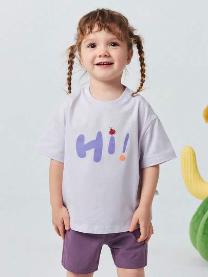 mini bala Áo thun bé gái 100% cotton in chữ, mềm mại, thoáng khí, nhẹ, tay ngắn, thích hợp mặc mùa hè cho bé 2-6 tuổi.