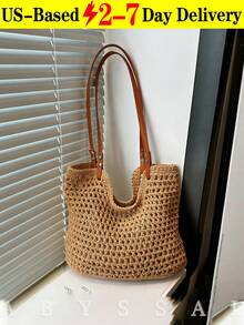Large Capacity Handmade Woven Straw Bag For Women, 2026 New Beach Holiday Shoulder Tote Bag, Commuter Friendly , Summer,2026 New Summer Woven Tote Bag For Women, Minimalist Hollow Out Straw Bag,New Woven Bag For Women, Lazy Style Large Capacity Crossbody Shoulder Handbag, Lazy Versatile Shoulder Bag For Vacation, New Arrival Women's Large Capacity Crochet Tote Bag - Summer Beach Vacation Open Weave Straw Bag - Boho Shoulder Crossbody Travel Tote For Shopping,Large Capacity Lazy Style Shoulder Bag, Versatile For Beach Vacation, Commute & Travel, Cute Small Fresh Niche Design,Dating,Gift For Girlfriend, Valentine's Day Gift,[US Local Warehouse] - 彩色 - 查看 13
