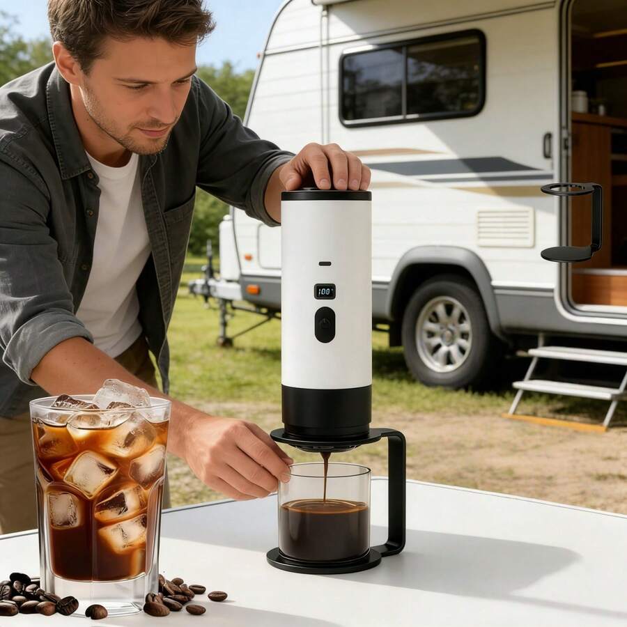 Cafeteira Portátil 3 em 1, Máquina de Espresso, Cafeteira de Viagem Auto-Aquecida, Moer Grãos de Café, Máquina de Espresso Compacta e Mini para Carro, Camping, Trilha