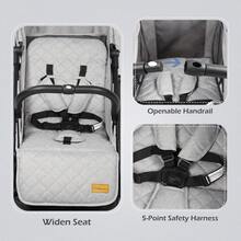Lightweight Compact Travel Stroller, Baby Pushchair With Adjustable Seat, Rain Cover, Mosquito Net, One-Hand Fold, 5-Point Harness, Light Grey - Light Grey - View 4
