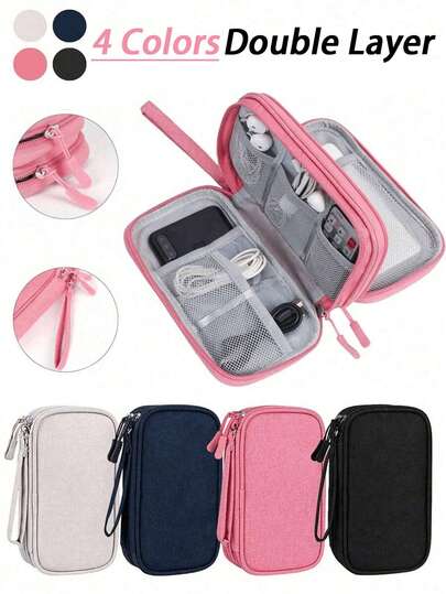 1pc Multi-Functional Nylon Toiletry Bag, Handheld Organizer Pouch With Mesh Divider, Large Capacity Wallet, Big Size Double Zipper Wash Bag With Multiple Compartments, Unisex, Essential Travel Organizer, Waterproof Electronics Storage Bag, Suitable For Back To School Season