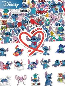 Disney 50pcs Stitch Stickers, Cartoon Creative Stickers Suitable For DIY Planner, Notebook, Laptop, Phone Case, Tablet, Fridge, Guitar, Skateboard, Water Bottle, Bicycle, Scrapbook, Decoration, Holiday, Birthday, Party Gifts - 50pcs - View 1