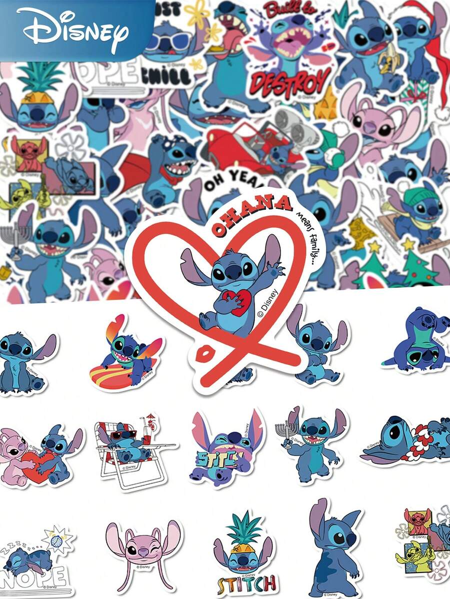 Disney 50pcs Stitch Stickers, Cartoon Creative Stickers Suitable For DIY Planner, Notebook, Laptop, Phone Case, Tablet, Fridge, Guitar, Skateboard, Water Bottle, Bicycle, Scrapbook, Decoration, Holiday, Birthday, Party Gifts - 50pcs - View 1