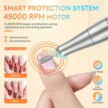 电动美甲打磨机 45000RPM 专业电动可充电美甲打磨机，带液晶显示屏，6个钻头和砂带，低发热静音电动打磨机，适用于亚克力凝胶美甲 - 淡紫色 - 查看 4