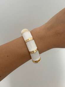 1 pieza Brazalete de bambú con efecto esmaltado, de colores brillantes y diseño de gotas, adecuado para el uso diario, reuniones con amigos, festivales románticos, fotografía callejera y desfiles de moda - Multicolor - Ver 13