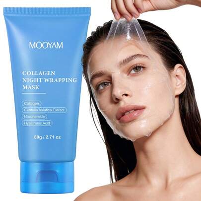 76,5g Máscara facial azul de colágeno con cepillo - Cuidado de elasticidad e hidratación, que contiene colágeno hidrolizado, niacinamida, extracto de centella, hialuronato de sodio y vitamina C - Fórmula de cuidado de la piel coreana
