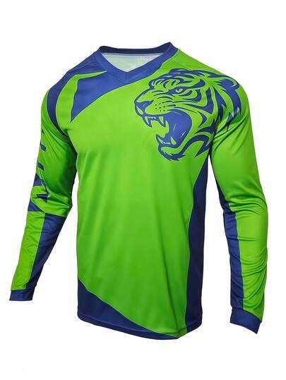 DONUTFOX 2026 New Creative Tiger Head Design Motorcycle Riding Long Sleeve T-Shirt, MTB BMX Off-Road, Motorcycle DH, Off-Road Motorcycle T-Shirt, Men's Cycling Jersey, Men's Fitness Shirt Sports