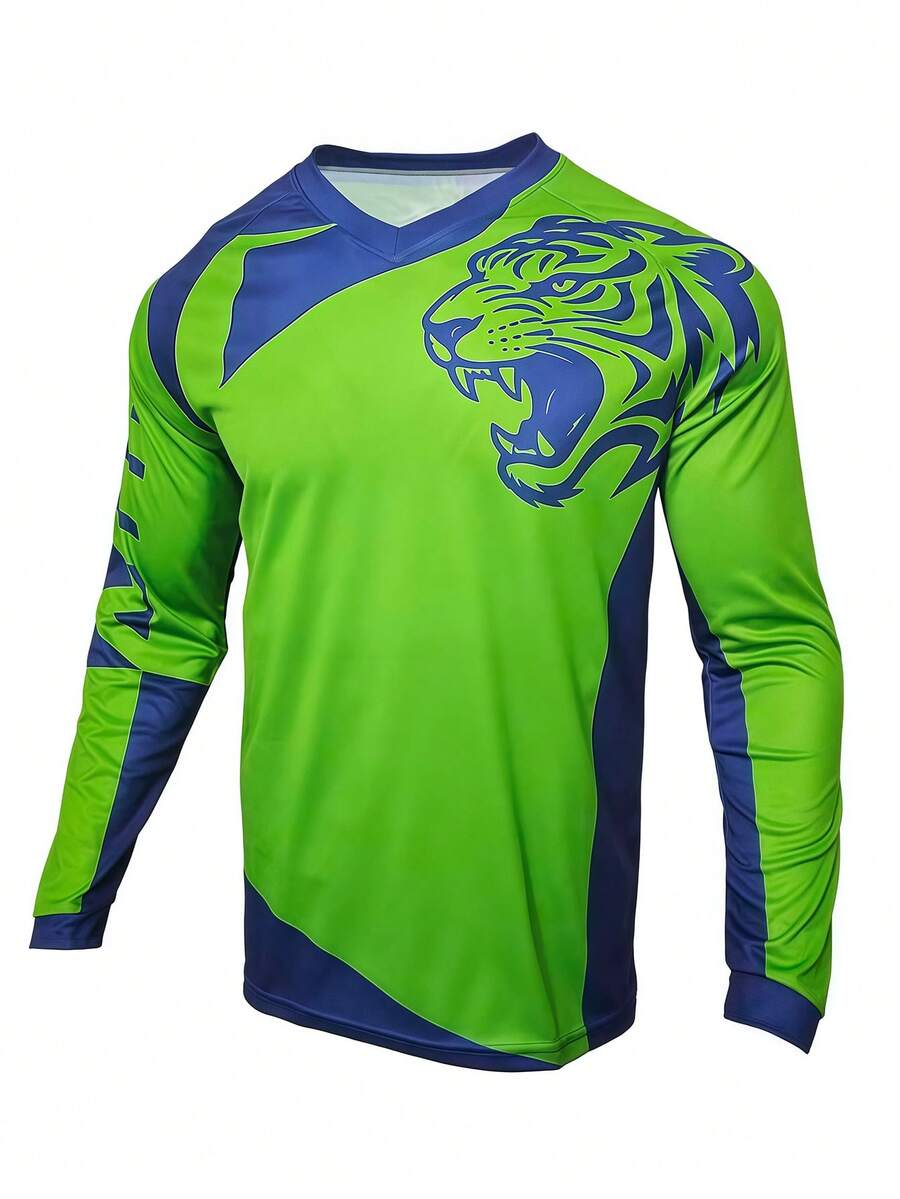 DONUTFOX 2026 New Creative Tiger Head Design Motorcycle Riding Long Sleeve T-Shirt Off-Road Motorcycle T-Shirt Men's Riding Shirt Men's Fitness Shirt