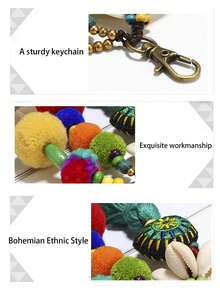 1PC Bohemian Style Hand Woven Rainbow Fringe Keychain Pendant, Wooden Carved Coconut Shell Five Pointed Star Turtle Keychain, Suitable For Party Gifts - Multicolor - View 8