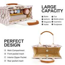 Large Capacity Canvas Tote Bag For Women,Women's Bags Crossbody Bags Work Laptop Tote Bag Large Handbags Purse, With Zipper Closure & Individual Compartments For Work College For Teacher & Nurse Crossbody Work Bible Messenger Purse Bag With Pockets - 卡其格子 - 查看 3