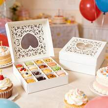 White Heart-Shaped Hollow Candy Box With 16-Compartment Square Window Design, Suitable For Chocolate, Rose Flower Box, Soap Box, Premium Gift Dessert Box, Handmade Pastry Box, Ideal For Birthday Party, Wedding, Engagement, 1st Birthday Celebration, Mother's Day And Other Occasions - Multicolor - View 3