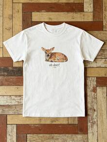 Deer T-Shirt |   Unisex Cotton Shirt With Deer Design, 100% Cotton Men's T-Shirt, Printed Top, Perfect Gift For A Friend - trắng - Xem 1