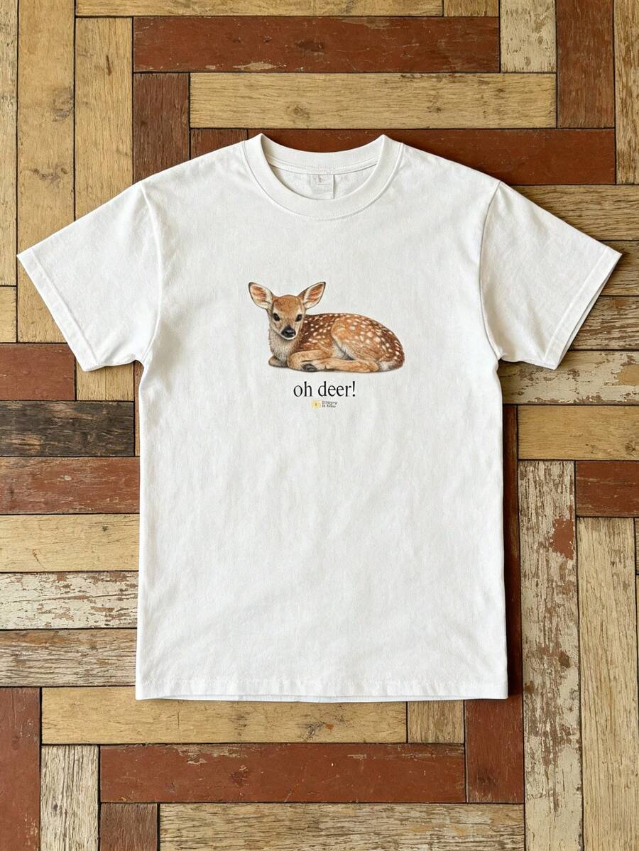 Deer T-Shirt |   Unisex Cotton Shirt With Deer Design, 100% Cotton Men's T-Shirt, Printed Top, Perfect Gift For A Friend - trắng - Xem 1
