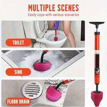 1pc Toilet Plunger, Drain Cleaner Tool For Unclogging Toilet, Sink, Bathtub, Sewage Pipe - Red - View 4