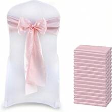 10pcs Satin Ribbon Chair Bows, Universal Chair Sash Bows For Wedding, Party, Reception, Event, Hotel - Baby Pink - View 2