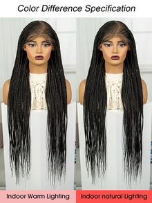 A ANYTIME Peluca sintética trenzada con encaje de 34-36 pulgadas con cabello de bebé, peluca con encaje frontal - Negro - Ver 10