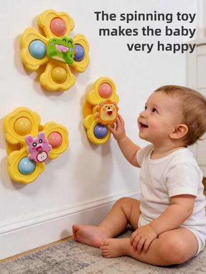 3 Sets Colorful Cartoon Animal Suction Cup Rotating Toys - Baby Toys, Sensory Toys, Early Education Toys, Bath Toys, Highchair Toys, Fun Educational Toys For Children, Suction Cup Rotating Toys, Baby Finger Spinner Toys, Sensory Toys, Early Education Toys, Bath Toys, Highchair Toys, Suitable For Baby Boys And Girls Swimming Pool Toys, For Daily Use