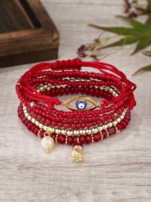 Set de 6 pulseras brazalete de ojo malvado vintage para mujeres, adecuado para uso diario - Multicolor - Ver 2