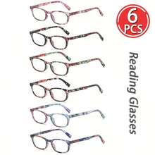 6 Pairs  Women's Fashion Floral Print Reading Glasses,Rectangle Frame Readers  Lightweight Comfortable Eyeglasses Whether Reading Newspapers, Using A Mobile Phone, Or Reading Books And Documents, The Display Is Clear And Comfortable, And It's Easy To Wear. It's A Thoughtful And Practical Gift For Elders, And Also Very Suitable For Personal Use. - Nhiều màu - Xem 3