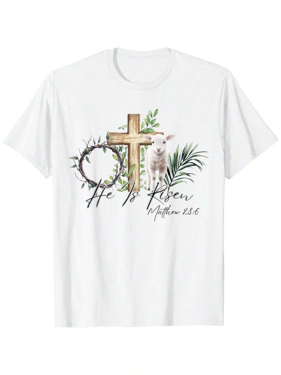 Camiseta estampada% algodón. Esta una camiseta impresa con versículos bíblicos sobre la Pascua, que muestra una oveja y una cruz. una cómoda camiseta de cuello redondo para hombre, ultra suave, transpirable y que absorbe la humedad. Camisetas de anime adecuadas tanto para hombres cómo para mujeres, perfectas para Pascua, camisetas de Pascua y productos de anime Japonés, K-, 67, camisetas de niño, camisas para niño, ropa de niña, blusas de niña, playeras de hombre, camisas de hombre, blusas para mujer, camisetas de mujer - Blanco - Ver 1