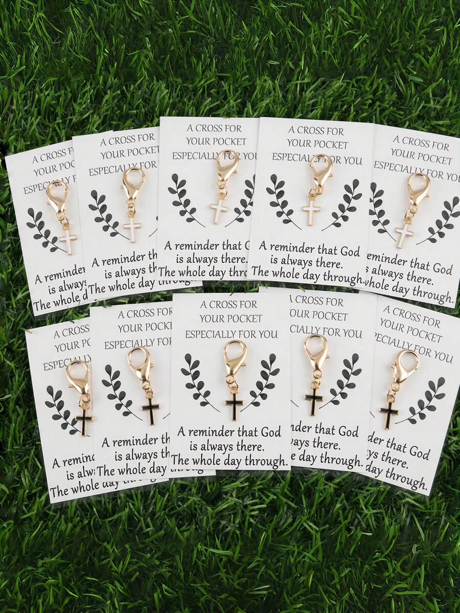10Pcs Cross Keychain Set Pocket Inspirational Card Gift Lucky Talisman, Creative Gift Lucky Talisman Keychain For Friends - Multicolor - View 1