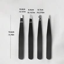 1/4 件套高精度不锈钢眉镊套装，适用于面部毛发、内生毛发和刺的去除，男女通用（黑色） - 查看 5