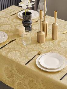 1pc Splash-Proof Rectangular Multi-Size Jacquard Tablecloth, Retro Pattern Luxury Texture Exquisite Jacquard Tablecloth, Washable Polyester Decorative Tablecloth, Suitable For Various Dining Occasions, Holidays Or Formal Events - Yellow - View 5