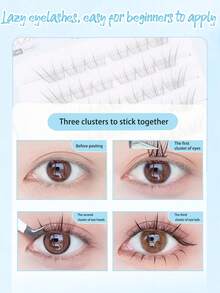 36pcs Self-Adhesive False Eyelashes, No Glue No Makeup Removal Required, Mixed Length Set, Fluffy Individual Lashes, Self-Adhesive DIY Lash Extension, Pre-Glued Cluster Lashes, Natural Lengthening C-Curl Cat Eye Lash Clusters, Glue-Free Makeup-Free False Eyelashes - C - View 6