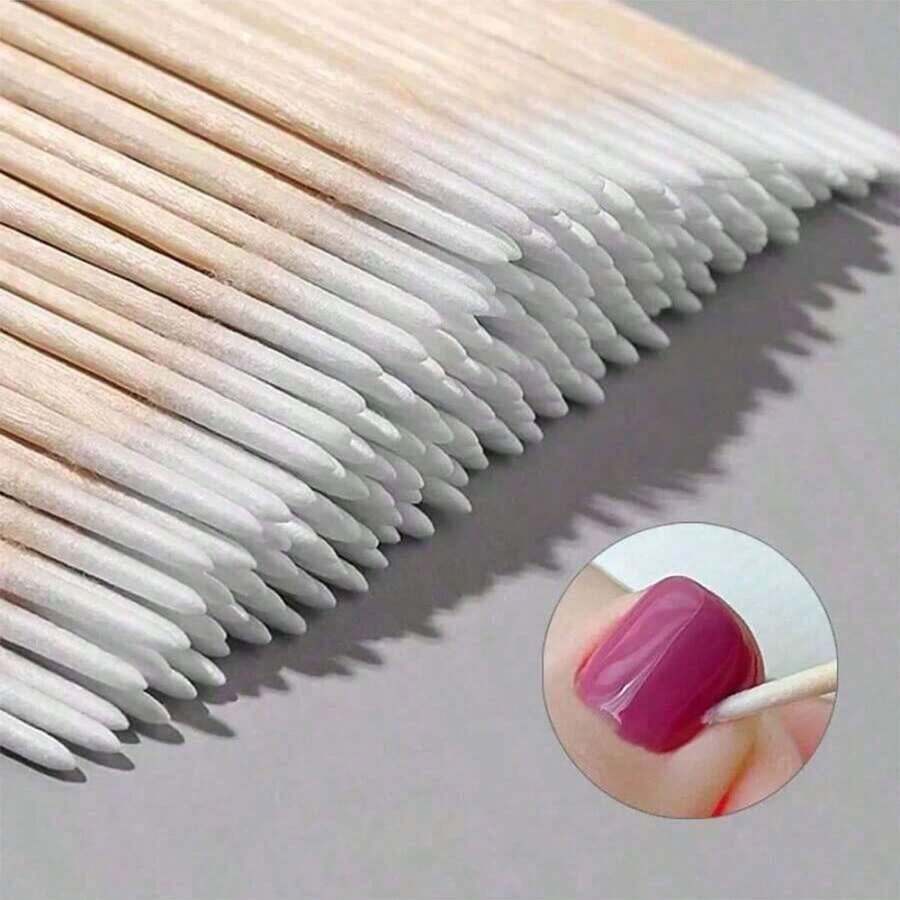 100pcs Nails Wood Swab Clean Sticks Bud Tip Wooden Head Manicure Detail Corrector Nail Polish Remover Art Tool(Some Styles Are Random) - 杏 - 查看 1