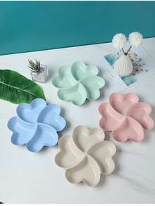4-Compartment Heart & Clover Shaped Reusable Plastic Snack Plate, Unbreakable Slouchy Snack Box, Suitable For Christmas Party, Restaurant, Home Use, Home Decor - Multicolor - View 11