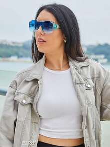 Square Oversized Sunglasses For Men Women, Flat Top Shield One Piece Lens Sunglasses Shades, Summer Beach Sunglasses CK2765 - 003-FF - 查看 7