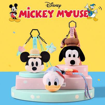 Disney 迪士尼官方授权米奇、米妮、唐老鸭和高飞毛绒背包挂件/钥匙扣，可爱毛绒配饰，节日和生日礼物