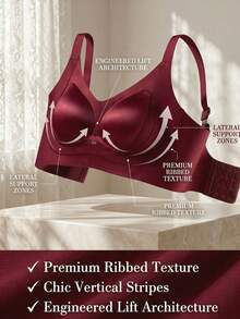 Women's Wine Red Supportive Bra, Wireless Lift & Smooth Side Design, Comfortable Wide Straps - Burgundy - View 2