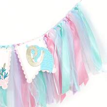 1pc Mermaid 1st Birthday Party Decoration, Ocean Theme First Birthday Party Backdrop, Shell Mermaid Seaweed Pattern Girl's First Mermaid Party Banner, Underwater Birthday High Chair Banner, 1st Birthday Photo Prop Decor - View 4