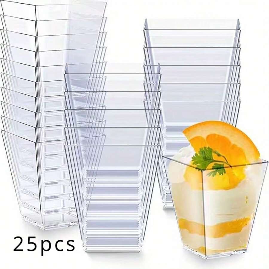 10/20/25/30/50/100pcs Transparent Dessert Cups - Square Mousse Cups, Yogurt Cups, And Ice Cream Pudding Cups, Suitable For Christmas, Halloween, Weddings, Graduations, Birthday Parties And Celebration Events - Perfect Party Cups - Clear - View 1