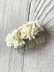 1pc Women's Faux Fabric Solid Color Flower Hair Comb, Fashionable Shiny Rose Greenery Hair Clip Side Comb, Suitable For Summer Beach Vacation, Autumn Decoration, School Supplies - Multicolor - View 10