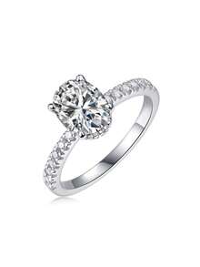 925纯银莫桑石戒指，低过敏性，订婚/结婚戒指，简约设计，百搭日常佩戴，情人节、生日、婚礼礼物佳选，附赠礼盒和证书 - 銀色 - 查看 17